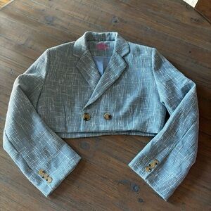 Sassy Shortcake size M blue & white cropped blazer jacket